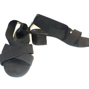 Etienne Aigner Heels Sandals 6.5 M Black Fabric Straps, Elastic Ankle Straps